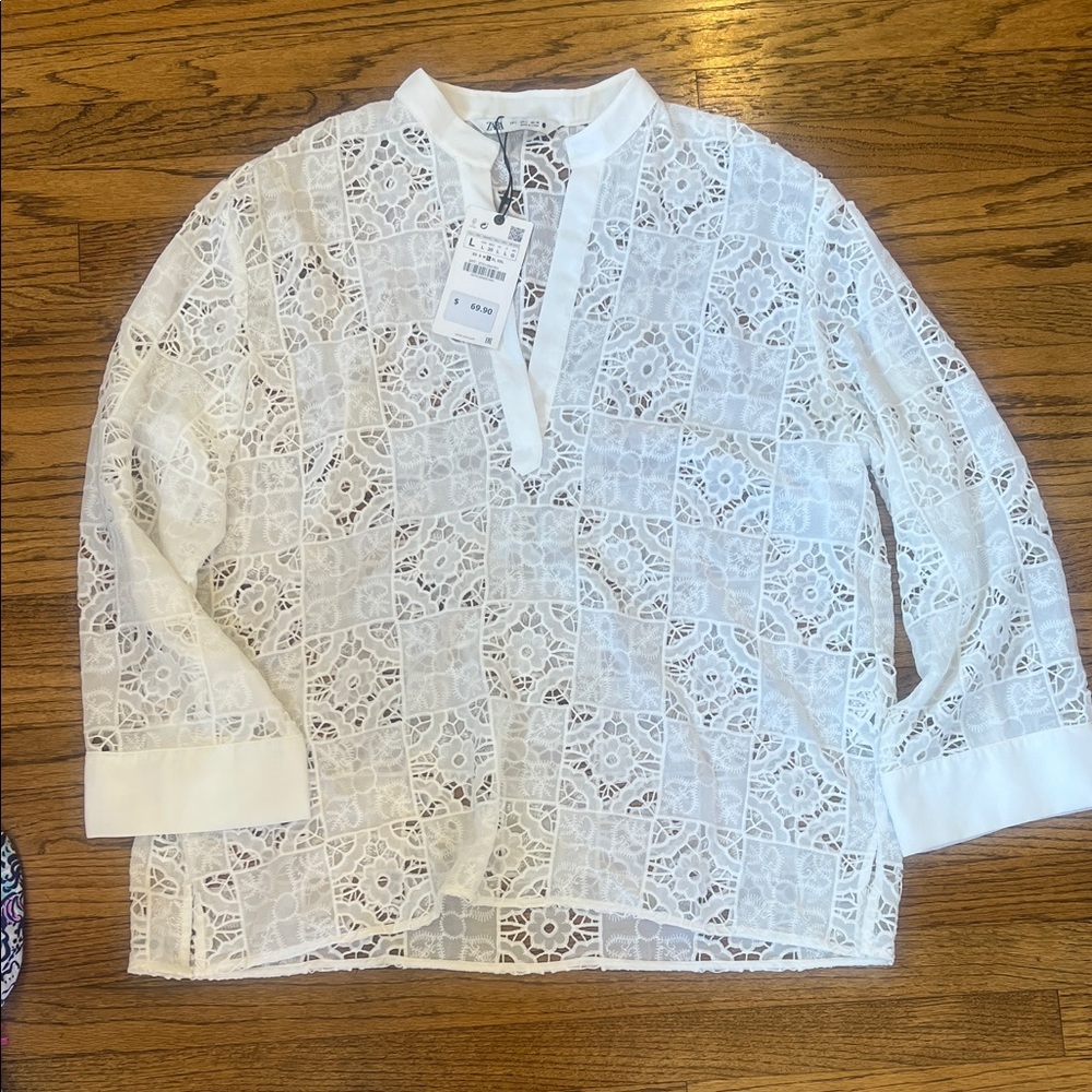 Zara Ivory Floral Lace Top